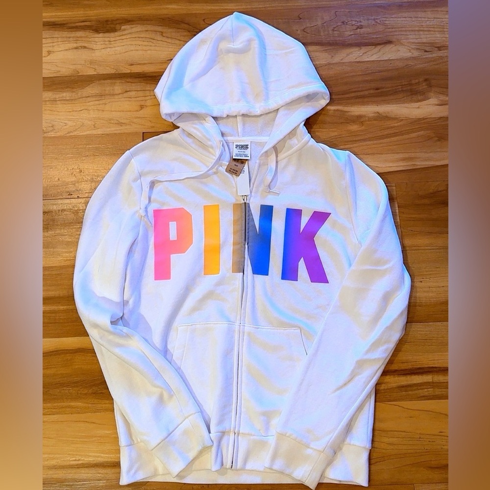 PINK Victoria’s Secret Rainbow Logo Full Zip Hoodie NWT Size Medium